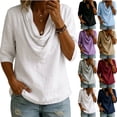 thumbnail image 1 of VBVC Women's Cotton Linen 3/4 Sleeve Tops , Ladies' Cowl Neck Loose Blouses , Casual Breathable Summer Shirts For Women,Light Blue,S-2XL, 1 of 6