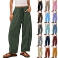 thumbnail image 1 of VBVC Women's Cotton Linen Barrel Leg Pants , Casual Drawstring Baggy Trousers For Women , Ladies' Summer Beach Pants with Pockets, Khaki , S-3XL, 1 of 7