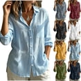 thumbnail image 1 of VBVC Women's Cotton-Linen Button Down Shirt , Ladies' Lightweight Long Sleeve Blouse , Casual Collared Tunic For Women,Wine,S-2XL, 1 of 10