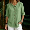thumbnail image 1 of VBVC Women's Cotton Linen Button Down Shirt , Ladies' Peter Pan Collar Short Sleeve Blouse , Casual Summer Work Tops For Women, S-2XL, 1 of 6