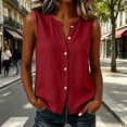 thumbnail image 1 of VBVC Women's Cotton Linen Button Down Shirt , Ladies' V Neck Summer Tank Tops , Loose Fit Sleeveless Work Blouse For Women,Red,S-2XL, 1 of 5