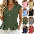 thumbnail image 1 of VBVC Women's Cotton-Linen Button Down Peplum Top , Ladies' V Neck Cap Sleeve Ruffle Hem Blouse , Summer Work Fitted Waist Top For Women,Army Green,S-2XL, 1 of 9