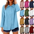 thumbnail image 1 of VBVC Women's Cotton-Linen Collared Tunic Top , Ladies' Long Sleeve Button Down Blouse , Loose Fit Pleated Shirts For Women,Navy,S-2XL, 1 of 10