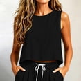 thumbnail image 1 of VBVC Women's Cotton Linen Crew Neck Crop Tank Top , Ladies' Loose Fit Sleeveless Lounge Shirt , Summer Breathable Blouser For Women,Black,S-2XL, 1 of 9