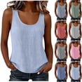 thumbnail image 1 of VBVC Women's Cotton-Linen Crew Neck Tank Top , Ladies' Stretchy Soft Sleeveless Camisole , Summer Casual Workout Layering Tops For Women,Blue,S-2XL, 1 of 8