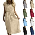 thumbnail image 1 of VBVC Women's Cotton-Linen Crochet Lace Trim Midi Dress,Ladies Short Sleeve High Waist Flowy Dress,Casual Summer Beach Boho Sundress For Women,Gray,S-2XL, 1 of 10