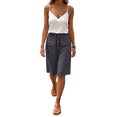 thumbnail image 1 of VBVC Women's Cotton Linen Drawstring Bermuda Shorts , Casual Knee Length Shorts For Women , Ladies' Summer Straight Leg Shorts with Pockets,Dark Gray,S-3XL, 1 of 9
