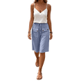 thumbnail image 1 of VBVC Women's Cotton Linen Drawstring Bermuda Shorts , Casual Knee Length Shorts For Women , Ladies' Summer Straight Leg Shorts with Pockets,Light Blue,S-3XL, 1 of 9