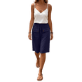 thumbnail image 1 of VBVC Women's Cotton Linen Drawstring Bermuda Shorts , Casual Knee Length Shorts For Women , Ladies' Summer Straight Leg Shorts with Pockets,Navy,S-3XL, 1 of 9