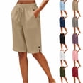 thumbnail image 1 of VBVC Women's Cotton-Linen Drawstring Bermuda Shorts , Summer Knee Length Shorts For Women,Ladies' Button Side Slit Beach Shorts with Pockets,Purple,S-2XL, 1 of 6