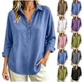 thumbnail image 1 of VBVC Women's Cotton Linen Henley Shirts , Ladies' Collared Long Sleeve Casual Blouses , Loose Fit Button Down Tunic Tops For Women, Black , S-3XL, 1 of 6