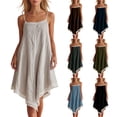 thumbnail image 1 of VBVC Women's Cotton-Linen Lace Trim Linen Slip Dress , Ladies' Spaghetti Strap Asymmetrical Hem Dress , Summer Casual Boho Swing Dress For Women,Army Green,S-2XL, 1 of 8