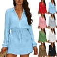 thumbnail image 1 of VBVC Women's Cotton-Linen Lapel Dress,Ladies Long Sleeve Drawstring Shirt Dress,Breathable Button Down Sundress For Women,Pink,S-2XL, 1 of 7