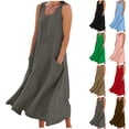 thumbnail image 1 of VBVC Women's Cotton-Linen Long Dress,A-Line Shift Dress for Women,Ladies Sleeveless Pleated Dress with Pockets,Khaki,S-2XL, 1 of 8