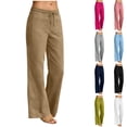 thumbnail image 1 of VBVC Women's Cotton-Linen Look Drawstring Pants,High Waisted Wide Leg Trousers For Women,Ladies Work Dressy Loungewear with Pockets,Gray,S-2XL, 1 of 8
