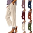 thumbnail image 1 of VBVC Women's Cotton-Linen Look Pants,Drawstring Lace Trim Sweatpants For Women,Ladies Lightweight Summer Breathable Pants with Pockets,Purple,S-2XL, 1 of 6