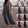 thumbnail image 1 of VBVC Women's Cotton-Linen Maxi Dress,Flowy Short Sleeve Dress for Women,Ladies Breathable Boho Dress with Pockets,Brown,S-2XL, 1 of 10