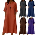 thumbnail image 1 of VBVC Women's Cotton-Linen Maxi Dress,Short Sleeves Breathable Dress For Women,Ladies Business Casual Dress with Pockets,Brown,S-2XL, 1 of 8