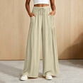 thumbnail image 1 of VBVC Women's Cotton Linen Drawstring Palazzo Pants , Casual Wide Leg Trousers For Women , Ladies' Fall Summer Pleated Pants with Pockets, S-3XL, 1 of 9