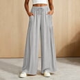 thumbnail image 1 of VBVC Women's Cotton Linen Palazzo Pants , Drawstring Wide Leg Trousers For Women , Ladies' Fall Summer Pleated Pants with Pockets, *Gray , Medium, 1 of 9