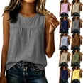 thumbnail image 1 of VBVC Women's Cotton-Linen Ruched Bust Tank Top , Ladies' Crew Neck Sleeveless Blouse , Summer Office Daily Layering Tops For Women,Khaki,S-3XL, 1 of 8