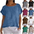 thumbnail image 1 of VBVC Women's Cotton-Linen Ruffle Hem T-Shirt,Ladies Short Sleeve Crew Neck Top,Loose Fit Summer Breathable Blouse For Women,Brown,S-2XL, 1 of 8