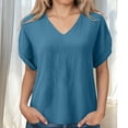 thumbnail image 1 of VBVC Women's Cotton Linen Short Sleeve Blouse , Ladies' Loose Fit Summer Tunic Top , Casual V Neck Work Shirts For Women, S-2XL, 1 of 9