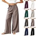 thumbnail image 1 of VBVC Women's Cotton Linen Side Drawstring Pants , High Waisted Wide Leg Trousers For Women , Ladies' Lightweight Pleated Bottoms with Pockets, Wine , M-3XL, 1 of 8