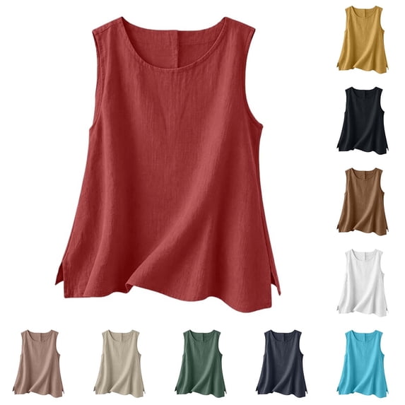 VBVC Women's Cotton Linen Sleeveless Swing Tank Top , Ladies' Loose Flowy A-Line Blouse , Casual Breathable Summer Shirt For Women, *Wine , Large