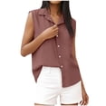 thumbnail image 1 of VBVC Women's Cotton-Linen Sleeveless Tank Top,Ladies Collared Button-Front Blouse,Casual Summer Pocketed Shirt For Women,Pink,Size XXL, 1 of 7
