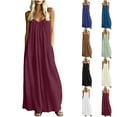 thumbnail image 1 of VBVC Women's Cotton Linen Spaghetti Strap Maxi Dress , Summer Casual Long Dress For Women , Ladies' Loose Fit Beach Vacation Dress with Pockets,Blue,S-2XL, 1 of 7