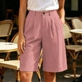 thumbnail image 1 of VBVC Women's Cotton Pleated Bermuda Shorts , Summer Work Office Pants For Women , Ladies' High Waisted Wide Leg Bottoms with Pockets,Pink,S-2XL, 1 of 9