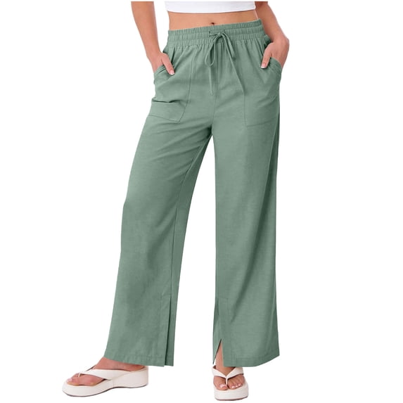 VBVC Women's Cotton Wide-Leg Pants,Summer Drawstring Sweatpants For Women,Ladies Lightweight Trousers with Pockets,Mint Green,Size S