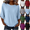 thumbnail image 1 of VBVC Women's Crew Neck 3/4 Sleeve Top , Ladies' Drop Shoulder Loose Fit Tunic , Casual Stretchy Tee Shirts For Women, S-2XL, 1 of 10