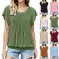 thumbnail image 1 of VBVC Women's Crew Neck Pleated Batwing Sleeve Blouse , Ladies' Loose Flowy Casual Top , Soft Elastic Hem Summer Shirts For Women,Orange,S-2XL, 1 of 9
