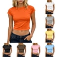 thumbnail image 1 of VBVC Women's Crew Neck Short Sleeve Crop Top,Ladies Slim Fit Basic T-Shirt,Stretchy Casual Y2K Baby Tee For Women,Light Blue,S-2XL, 1 of 6