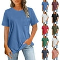 thumbnail image 1 of VBVC Women's Crew Neck Short Sleeve T-Shirt,Loose Fit Summer Basic Blouse For Women,Ladies Rolled Cuff Casual Tee with A Chest Pocket,Dark Gray,S-2XL, 1 of 5