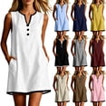 thumbnail image 1 of VBVC Women's Crew Neck Sleeveless Shift Dress,Color Block Trim Tunic Dress For Women,Ladies' Casual Button Detail Mini Dress with Pockets,Blue,S-2XL, 1 of 7