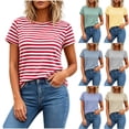 thumbnail image 1 of VBVC Women's Crew Neck Striped Short Sleeve T-Shirt , Ladies' Casual Basic Summer Tee , Soft Daily Layering Tops For Women,Red,S-2XL, 1 of 8