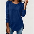 thumbnail image 1 of VBVC Women's Crew Neck Tunic Sweatshirt , Ladies' Long Sleeve Side Button Pullover , Casual Fall Curved Hem Tops For Women, Navy , S-2XL, 1 of 7