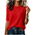 thumbnail image 1 of VBVC Women's Crewneck Half Sleeve T Shirt , Ladies' Lightweight Basic Tee , Stretchy Loose Fit Work Top For Women, S-2XL, 1 of 8