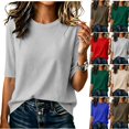 thumbnail image 1 of VBVC Women's Crewneck Half Sleeve T Shirt , Ladies' Lightweight Basic Tee , Stretchy Loose Fit Work Top For Women, S-2XL, 1 of 9