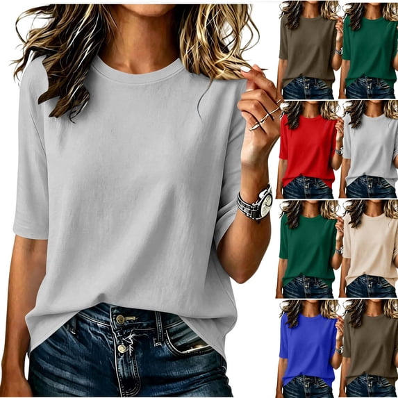VBVC Women's Crewneck Half Sleeve T Shirt , Ladies' Lightweight Basic Tee , Stretchy Loose Fit Work Top For Women, S-2XL