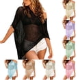 thumbnail image 1 of VBVC Women's Crochet Knit Mesh Beach Cover Up Poncho,Ladies' Lightweight Sheer Summer Tunic Top,Casual Loose Asymmetric Cardigan For Women,Gold,Free Size, 1 of 1