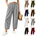 thumbnail image 1 of VBVC Women's Cropped Pleated Capri Pants , Side Button Lounge Trousers For Women , Ladies' High Waisted Pants with Pockets, *Gray , Large, 1 of 7
