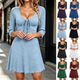 thumbnail image 1 of VBVC Women's Deep V Neck Ruched Tunic Dress , Ladies' 3/4 Sleeve Swing Mini Dress , Casual Summer A-Line Short Dresses For Women,Black,S-2XL, 1 of 6
