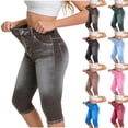 thumbnail image 1 of VBVC Women's Denim-Look Capri Yoga Leggings,Ladies High Waist Stretch Cropped Pants,Summer Butt Lift Workout Trousers For Women,Brown,S-2XL, 1 of 6