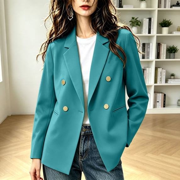 VBVC Women's Double Breasted Relaxed Blazer , Casual Long Sleeve Work Jacket For Women , Ladies' Classic Open Front Suit with Pockets, Mint Green , S-3XL