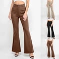 thumbnail image 1 of VBVC Women's Double Button Flare Leg Pants, High Waist Slim Fit Business Trousers For Women, Ladies' Office Work Bell Bottom Pants with Pockets,Coffee,XXS-2XL, 1 of 10