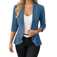 thumbnail image 1 of VBVC Women's Drape Front Open Cardigan, Ladies' 3/4 Sleeve Cable Knit Shawl Collar Top, Casual Slim Fit Summer Outwear For Women, Blue , S-2XL, 1 of 8